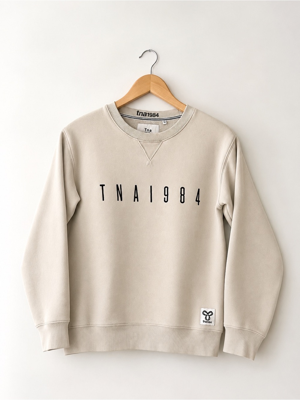 Aritzia TNA 1984 Logo Crewneck Sweatshirt Cream Beige XS